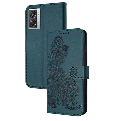 Handytasche Stand Schutzhülle Flip Leder Hülle Blumen Y01X für Oppo A77 5G Grün