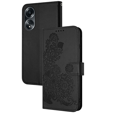 Handytasche Stand Schutzhülle Flip Leder Hülle Blumen Y01X für Oppo A78 4G Schwarz