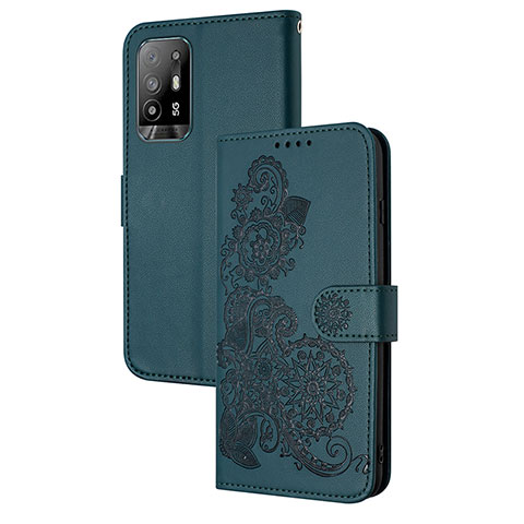 Handytasche Stand Schutzhülle Flip Leder Hülle Blumen Y01X für Oppo A94 5G Grün