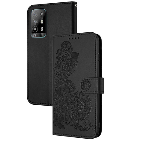 Handytasche Stand Schutzhülle Flip Leder Hülle Blumen Y01X für Oppo A94 5G Schwarz