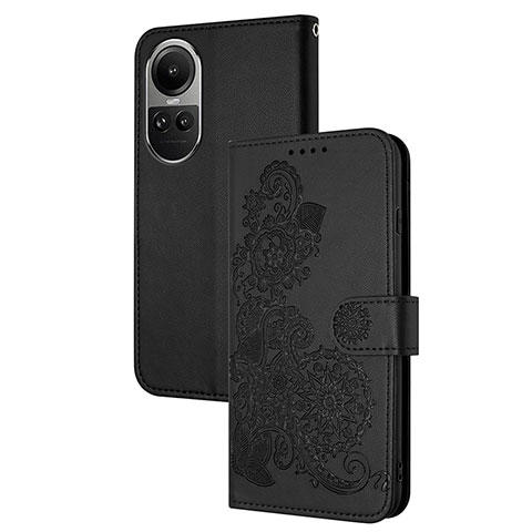 Handytasche Stand Schutzhülle Flip Leder Hülle Blumen Y01X für Oppo Reno10 Pro 5G Schwarz