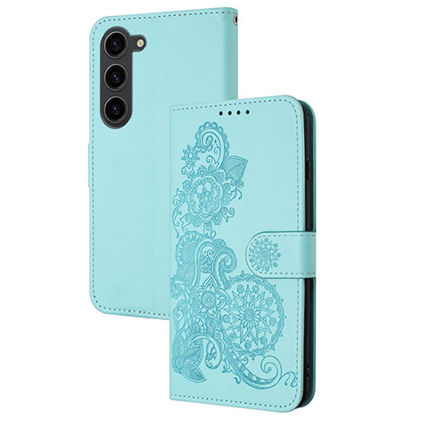 Handytasche Stand Schutzhülle Flip Leder Hülle Blumen Y01X für Samsung Galaxy S22 5G Hellblau