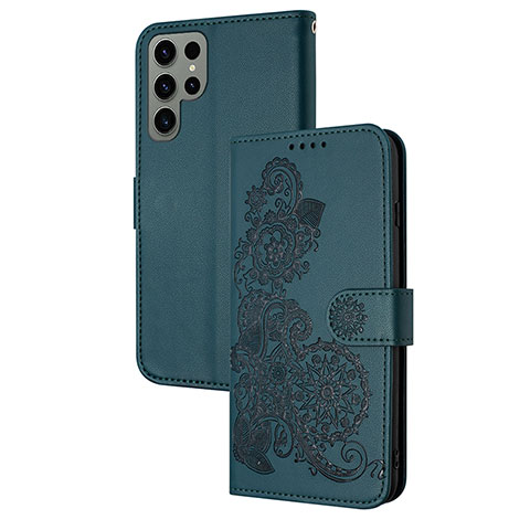 Handytasche Stand Schutzhülle Flip Leder Hülle Blumen Y01X für Samsung Galaxy S22 Ultra 5G Grün