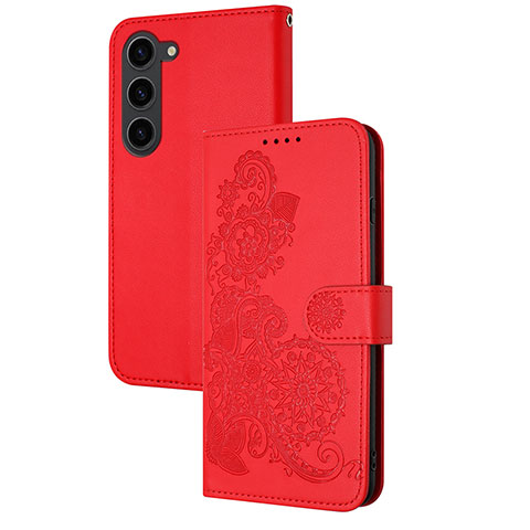 Handytasche Stand Schutzhülle Flip Leder Hülle Blumen Y01X für Samsung Galaxy S23 5G Rot