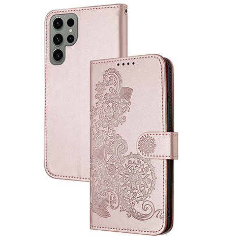 Handytasche Stand Schutzhülle Flip Leder Hülle Blumen Y01X für Samsung Galaxy S23 Ultra 5G Rosegold