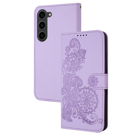Handytasche Stand Schutzhülle Flip Leder Hülle Blumen Y01X für Samsung Galaxy S24 5G Violett