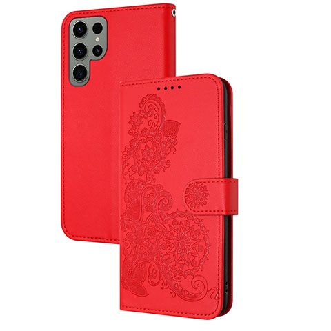 Handytasche Stand Schutzhülle Flip Leder Hülle Blumen Y01X für Samsung Galaxy S24 Ultra 5G Rot