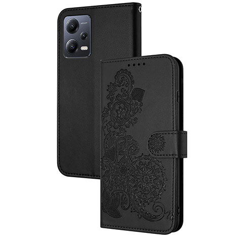 Handytasche Stand Schutzhülle Flip Leder Hülle Blumen Y01X für Xiaomi Poco X5 5G Schwarz