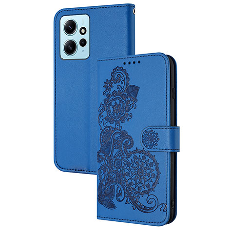 Handytasche Stand Schutzhülle Flip Leder Hülle Blumen Y01X für Xiaomi Redmi Note 12 4G Blau