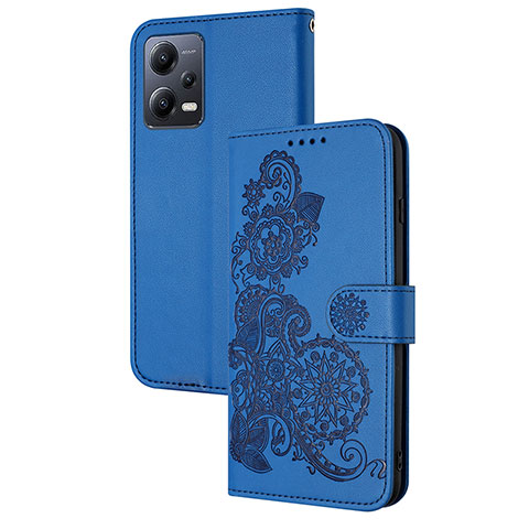 Handytasche Stand Schutzhülle Flip Leder Hülle Blumen Y01X für Xiaomi Redmi Note 12 5G Blau