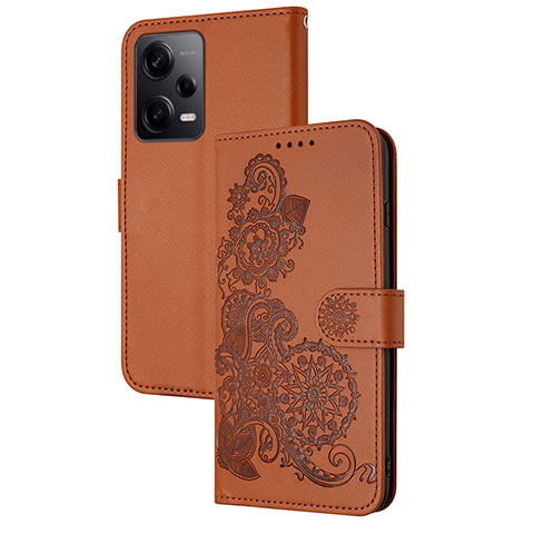 Handytasche Stand Schutzhülle Flip Leder Hülle Blumen Y01X für Xiaomi Redmi Note 12 Pro 5G Braun