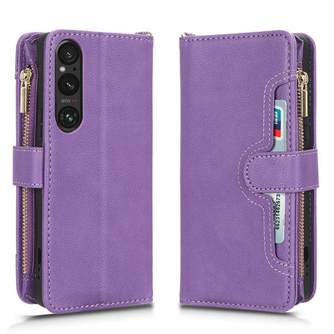 Handytasche Stand Schutzhülle Flip Leder Hülle BY2 für Sony Xperia 1 V Violett