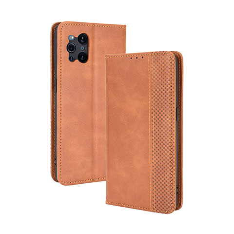 Handytasche Stand Schutzhülle Flip Leder Hülle BY4 für Oppo Find X3 5G Braun