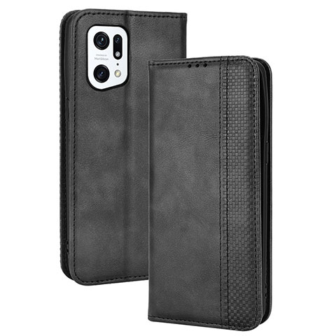 Handytasche Stand Schutzhülle Flip Leder Hülle BY4 für Oppo Find X5 Pro 5G Schwarz