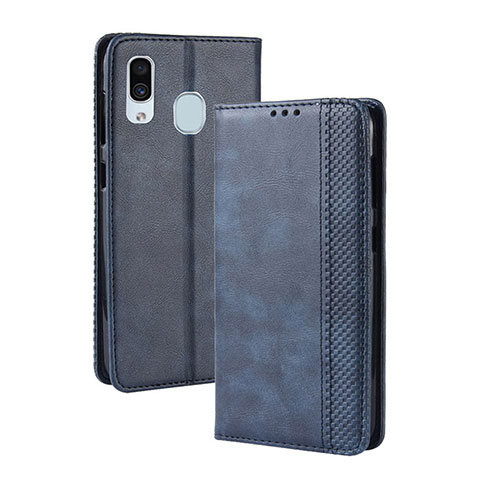 Handytasche Stand Schutzhülle Flip Leder Hülle BY4 für Samsung Galaxy A20 Blau