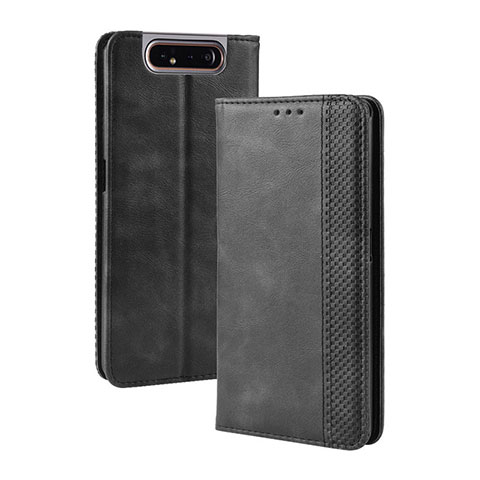 Handytasche Stand Schutzhülle Flip Leder Hülle BY4 für Samsung Galaxy A80 Schwarz