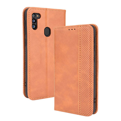 Handytasche Stand Schutzhülle Flip Leder Hülle BY4 für Samsung Galaxy M21 (2021) Braun