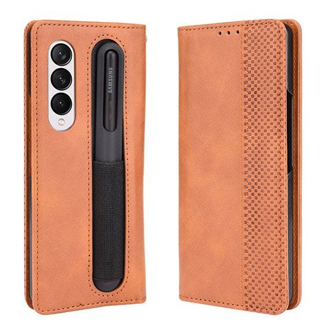 Handytasche Stand Schutzhülle Flip Leder Hülle BY4 für Samsung Galaxy Z Fold3 5G Braun