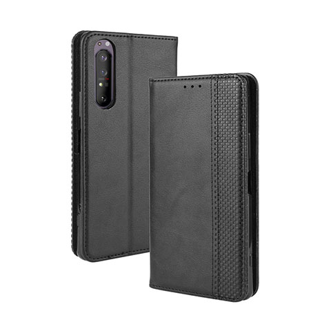 Handytasche Stand Schutzhülle Flip Leder Hülle BY4 für Sony Xperia 1 II Schwarz