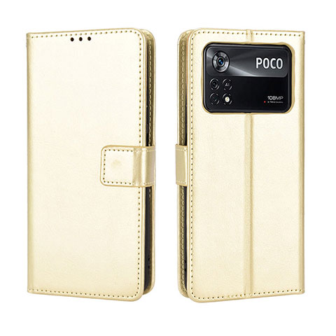 Handytasche Stand Schutzhülle Flip Leder Hülle BY5 für Xiaomi Poco M4 Pro 4G Gold