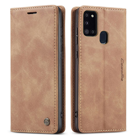 Handytasche Stand Schutzhülle Flip Leder Hülle C01S für Samsung Galaxy A21s Hellbraun