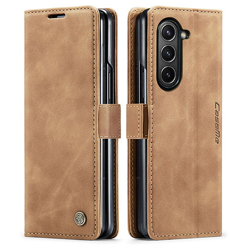 Handytasche Stand Schutzhülle Flip Leder Hülle C01S für Samsung Galaxy Z Fold5 5G Hellbraun