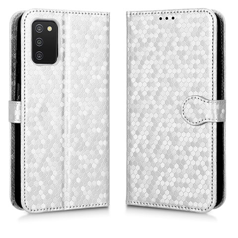 Handytasche Stand Schutzhülle Flip Leder Hülle C01X für Samsung Galaxy A02s Silber