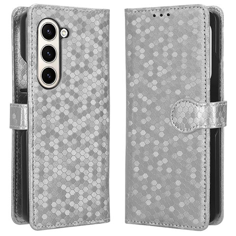 Handytasche Stand Schutzhülle Flip Leder Hülle C01X für Samsung Galaxy Z Fold5 5G Silber