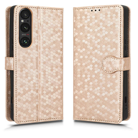 Handytasche Stand Schutzhülle Flip Leder Hülle C01X für Sony Xperia 1 V Gold