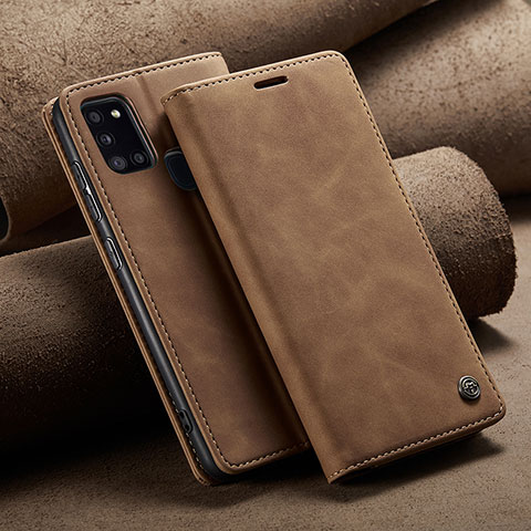 Handytasche Stand Schutzhülle Flip Leder Hülle C02S für Samsung Galaxy A21s Hellbraun