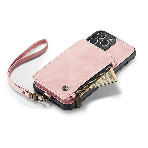 Handytasche Stand Schutzhülle Flip Leder Hülle C04S für Apple iPhone 14 Pro Max Rosegold