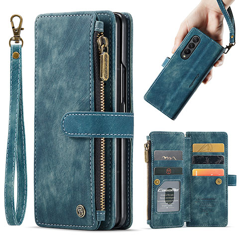 Handytasche Stand Schutzhülle Flip Leder Hülle C04S für Samsung Galaxy Z Fold4 5G Blau