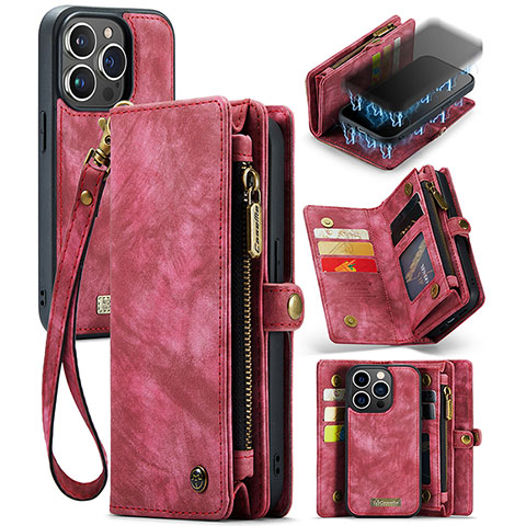 Handytasche Stand Schutzhülle Flip Leder Hülle C07S für Apple iPhone 13 Pro Max Rot