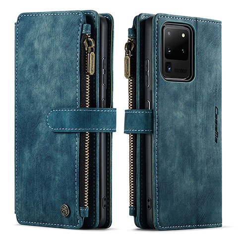 Handytasche Stand Schutzhülle Flip Leder Hülle C07S für Samsung Galaxy S20 Ultra 5G Blau