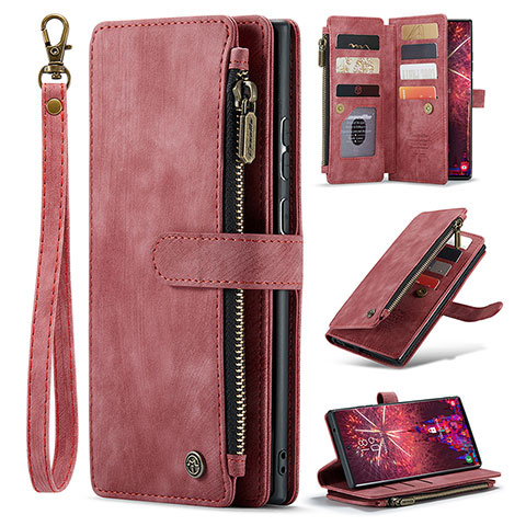 Handytasche Stand Schutzhülle Flip Leder Hülle C07S für Samsung Galaxy S21 Ultra 5G Rot