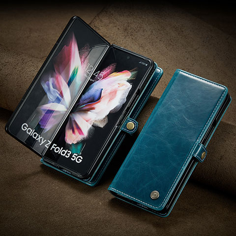 Handytasche Stand Schutzhülle Flip Leder Hülle CS3 für Samsung Galaxy Z Fold3 5G Blau