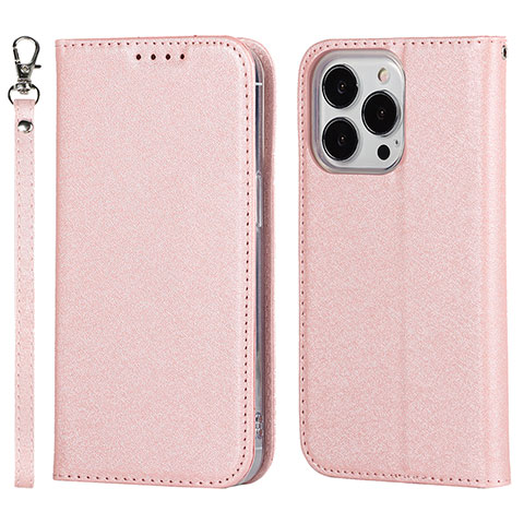 Handytasche Stand Schutzhülle Flip Leder Hülle D01T für Apple iPhone 15 Pro Rosa