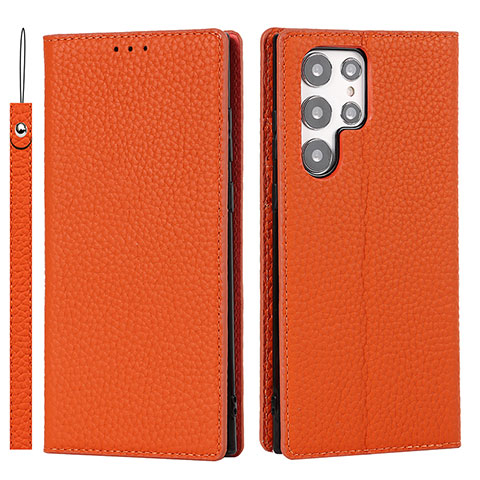 Handytasche Stand Schutzhülle Flip Leder Hülle D01T für Samsung Galaxy S23 Ultra 5G Orange