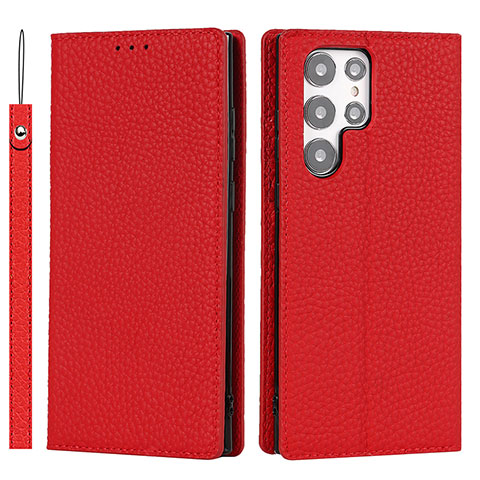 Handytasche Stand Schutzhülle Flip Leder Hülle D01T für Samsung Galaxy S23 Ultra 5G Rot