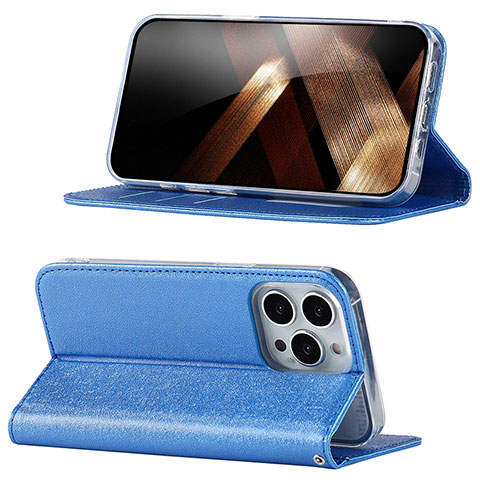 Handytasche Stand Schutzhülle Flip Leder Hülle D02T für Apple iPhone 13 Pro Max Blau