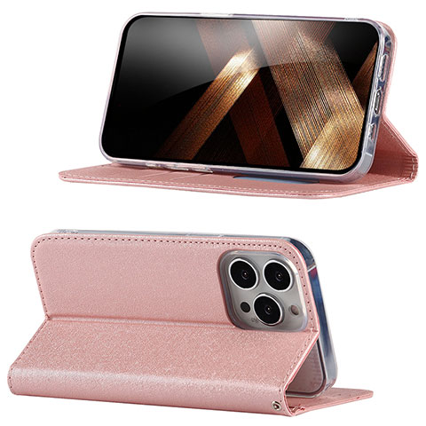 Handytasche Stand Schutzhülle Flip Leder Hülle D02T für Apple iPhone 14 Pro Rosa