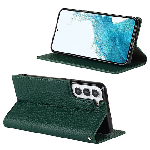 Handytasche Stand Schutzhülle Flip Leder Hülle D02T für Samsung Galaxy S21 5G Grün