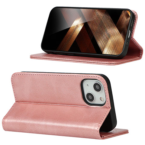 Handytasche Stand Schutzhülle Flip Leder Hülle D05T für Apple iPhone 15 Plus Rosa