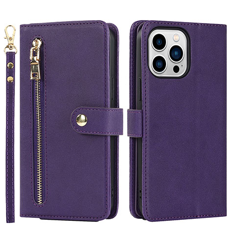 Handytasche Stand Schutzhülle Flip Leder Hülle D06T für Apple iPhone 16 Pro Violett