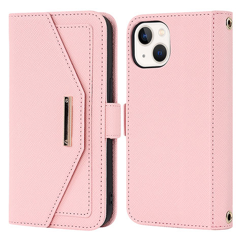 Handytasche Stand Schutzhülle Flip Leder Hülle D07T für Apple iPhone 14 Plus Rosegold