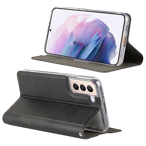 Handytasche Stand Schutzhülle Flip Leder Hülle D08T für Samsung Galaxy S21 5G Schwarz