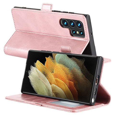 Handytasche Stand Schutzhülle Flip Leder Hülle D10T für Samsung Galaxy S21 Ultra 5G Rosegold