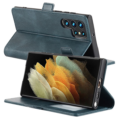 Handytasche Stand Schutzhülle Flip Leder Hülle D10T für Samsung Galaxy S22 Ultra 5G Blau