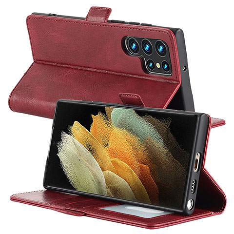 Handytasche Stand Schutzhülle Flip Leder Hülle D10T für Samsung Galaxy S22 Ultra 5G Rot