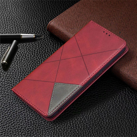 Handytasche Stand Schutzhülle Flip Leder Hülle für Oppo A15 Rot